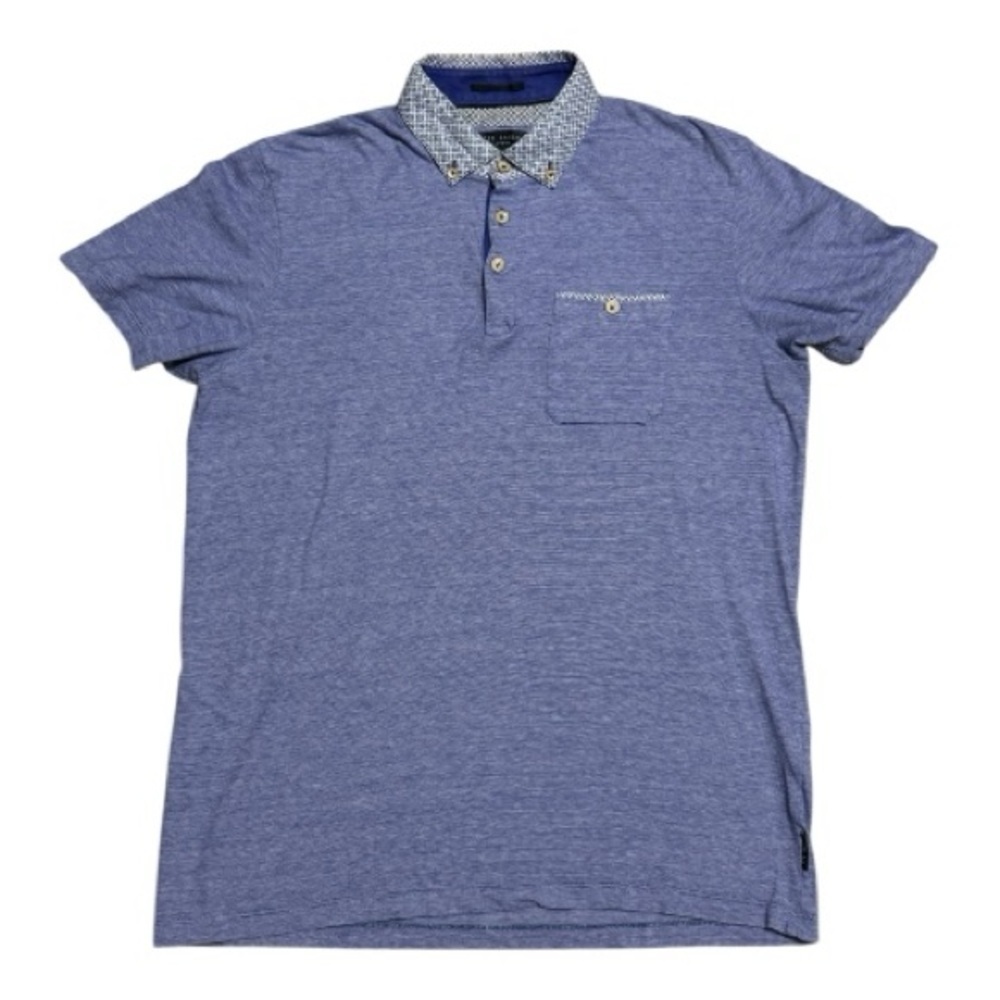 118 TED BAKER Men’s Cotton Short Sleeve Polo - Blue, Sz 2 [Small]